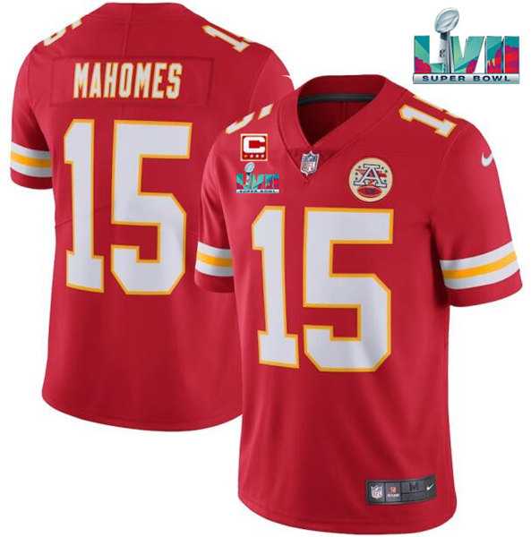 Men & Women & Youth Kansas City Chiefs #15 Patrick Mahomes Red Super Bowl LVII Patch And 4-star C Patch Vapor Untouchable Limited Stitched Jersey